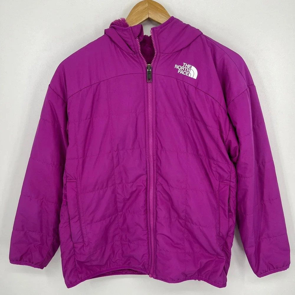 The North Face Girls Purple Quilted Hooded Reversible Jacket Size Large 12